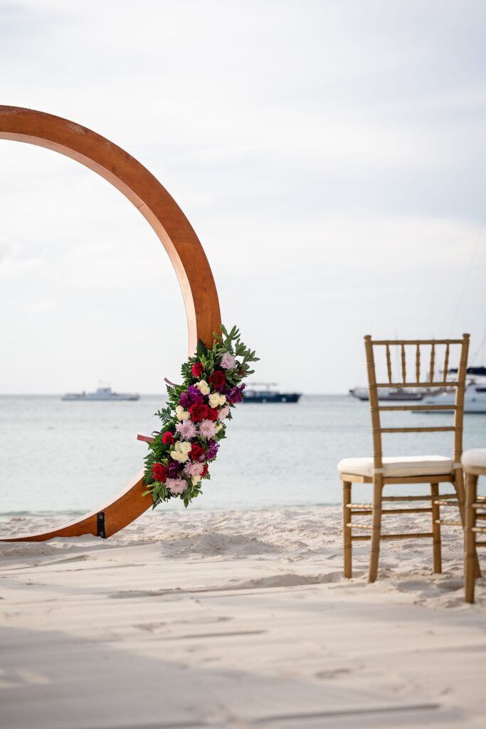 Ceremony arch and chair for wedding at Hyatt Regency Aruba