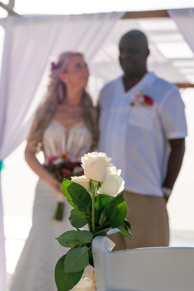 White rose at elopement at Hyatt Regency Aruba