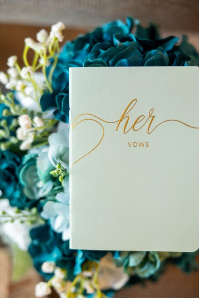 Bride vow book for elopement at Hyatt Regency Aruba