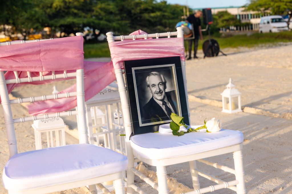 White rose family honor chair at Aruba elopement