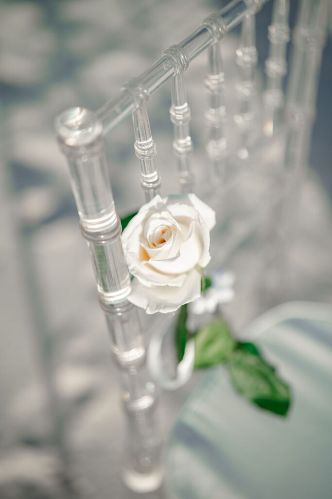 White rose family honor chair at Aruba elopement