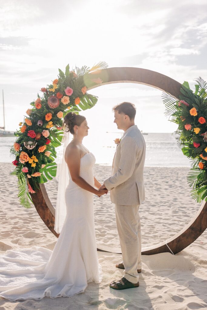Aruba wedding ceremony near circle arch