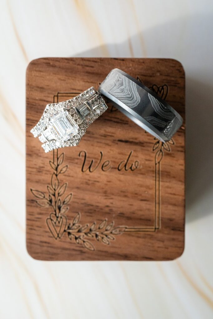 Wedding rings on wooden box