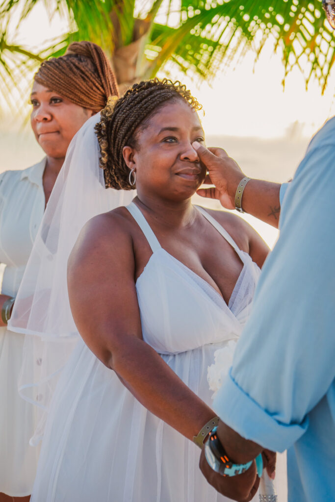 Bride crying at Aruba elopement